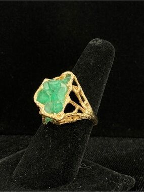Vintage Brutalist 14k Gold Ring with raw uncut emerald.